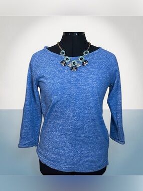 Heathered blue 3/4 sleeve pullover J Crew sweater